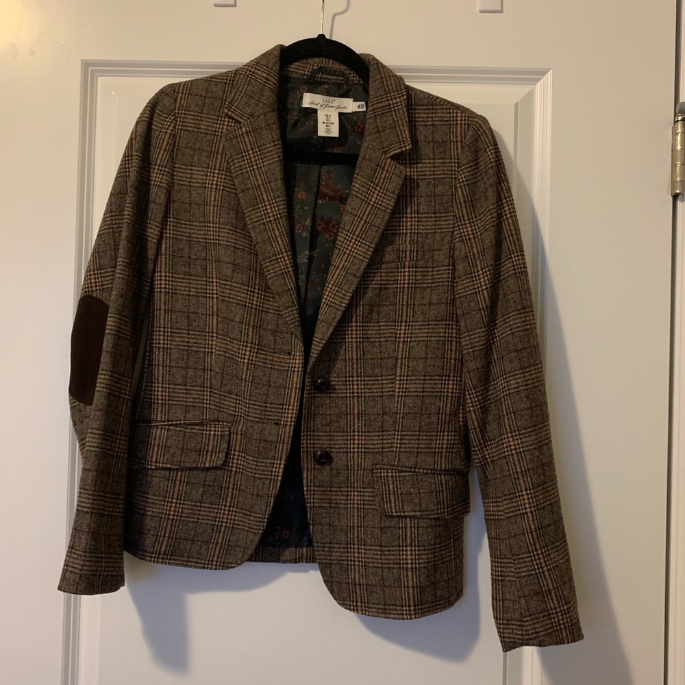 Plaid Tweed Blazer with Elbow Patches